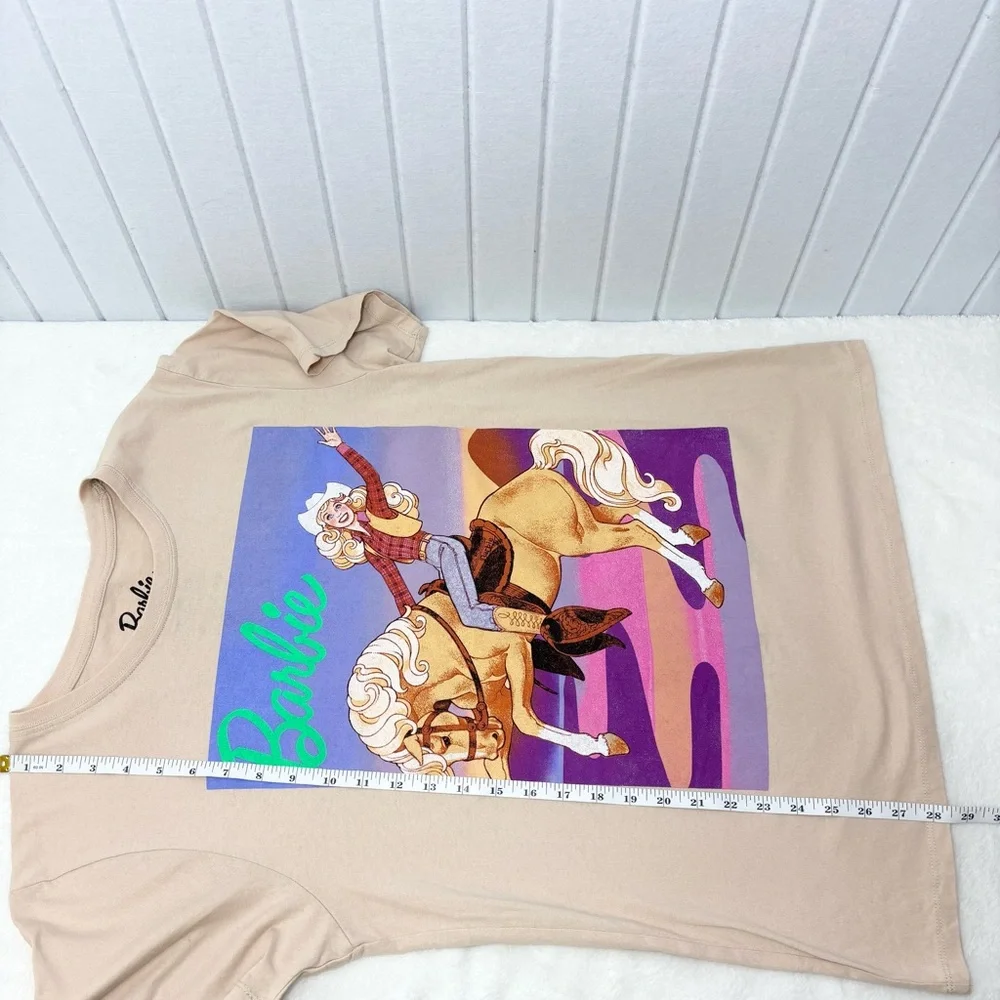 Barbie Rodeo Graphic‎ Solid T-Shirt Flesh Beige Cotton Blend Top Size L - Picture 5 of 6
